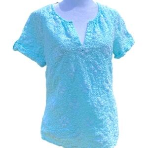 Vineyard Vines Aqua Embroidered Linen Blouse Size Medium